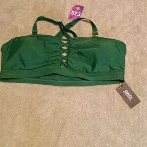 Daci Forest Green Lace-Up Bandeau Bikini Top